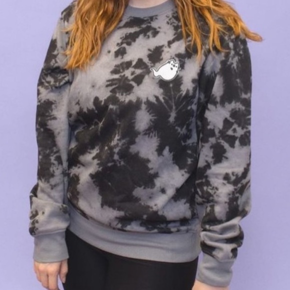 Pusheen Black & Gray Spooky Stormy Tie Dye Fleece Lined Pullover Sweatshirt XL - Picture 4 of 9